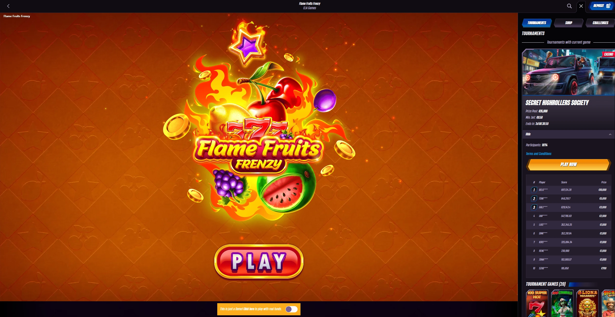 Schermata con effetti e jackpot slot Winrolla