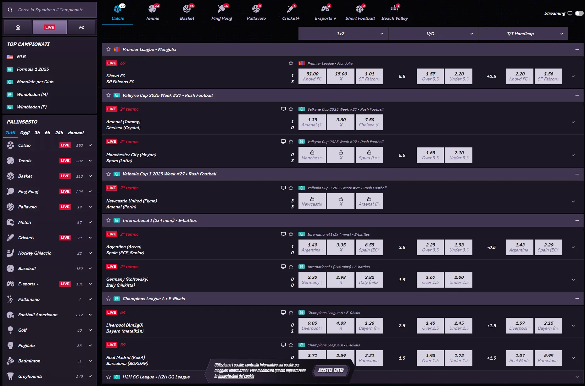 Confronto scommesse pre-match vs live WinRolla