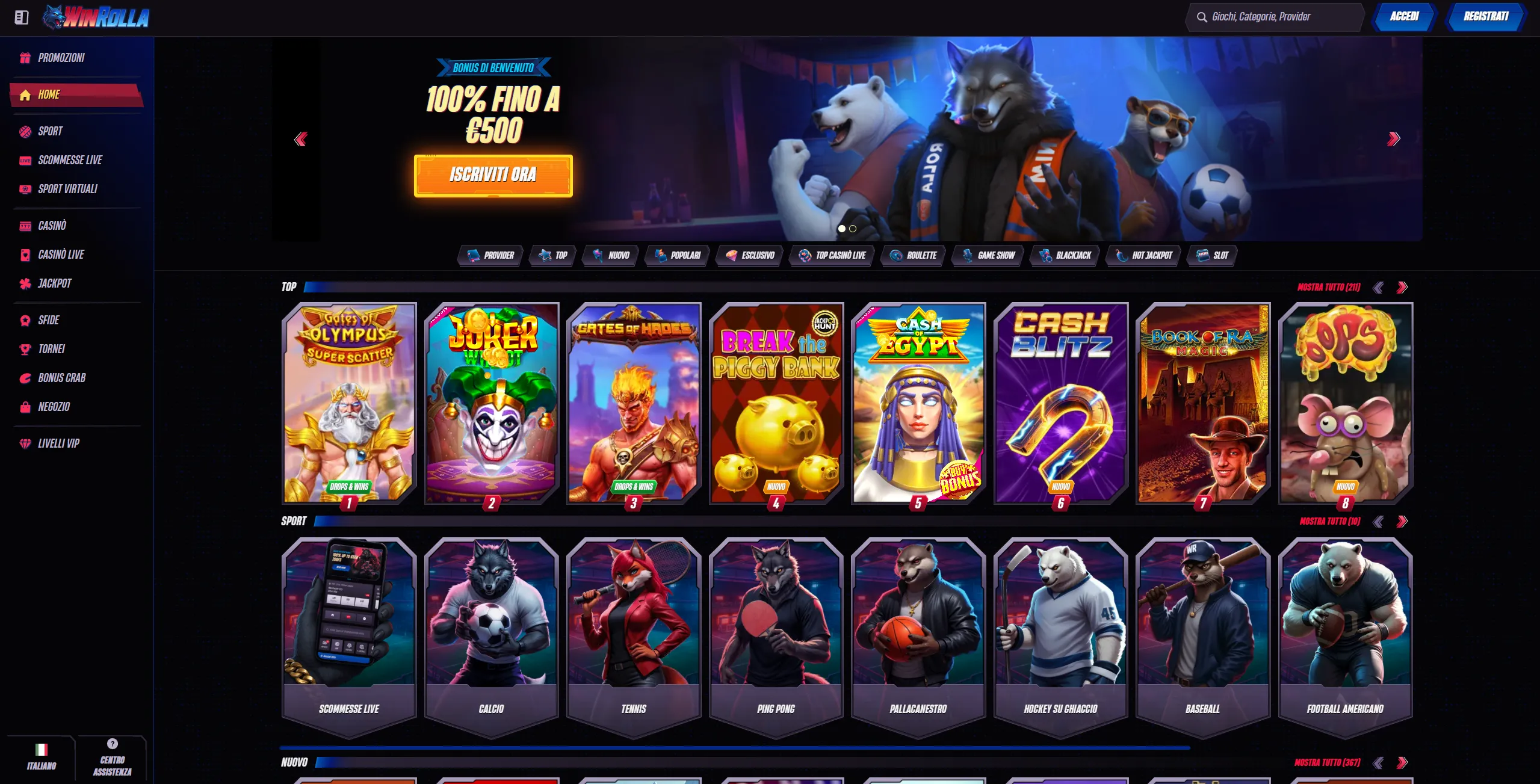 Homepage di Winrolla Casinò